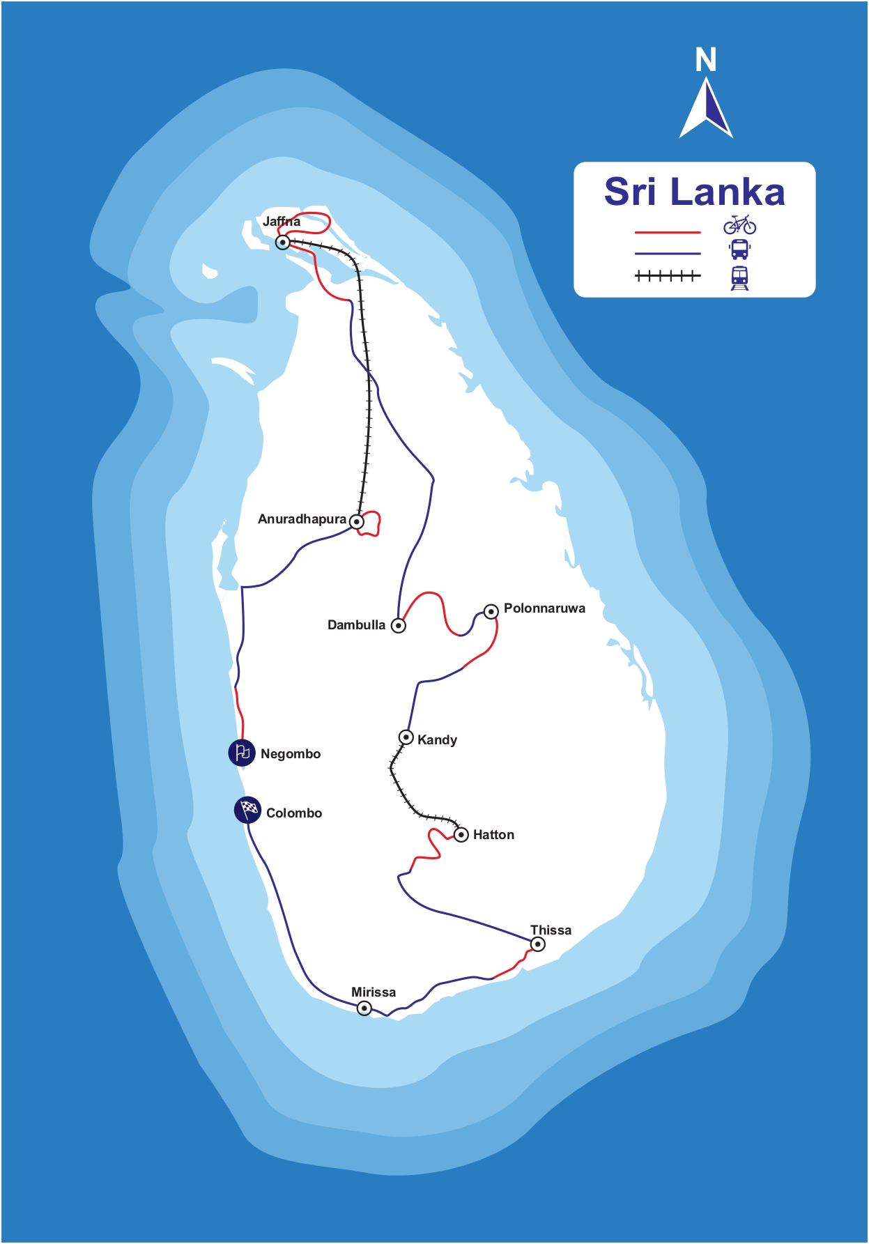 Sri Lanka Cycling Squad 14-day cycling route map